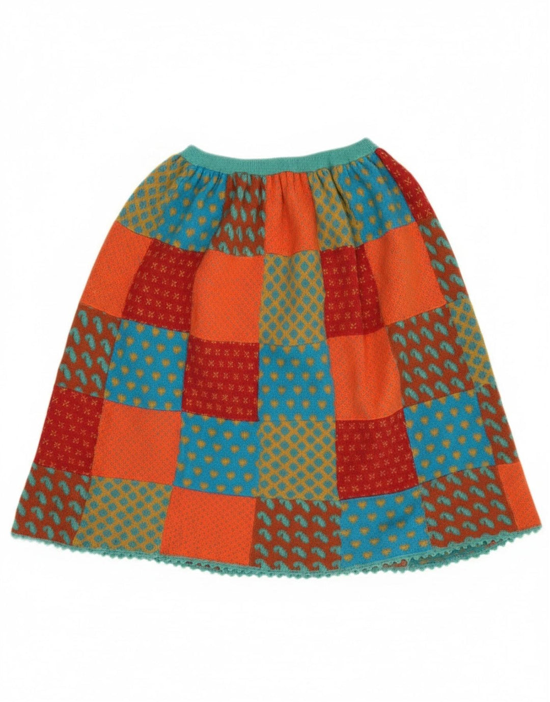 Vintage ženska pletena suknja A-kroja W26 Mali raznobojni patchwork