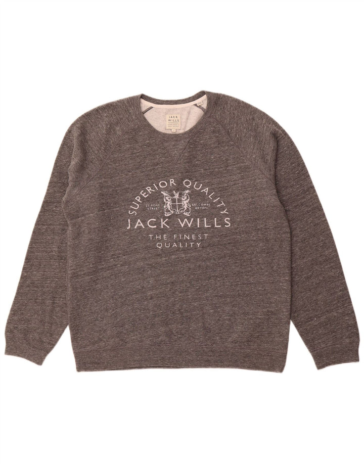 JACK WILLS Muški džemper s okruglim izrezom XL, sivi flekasti pamuk
