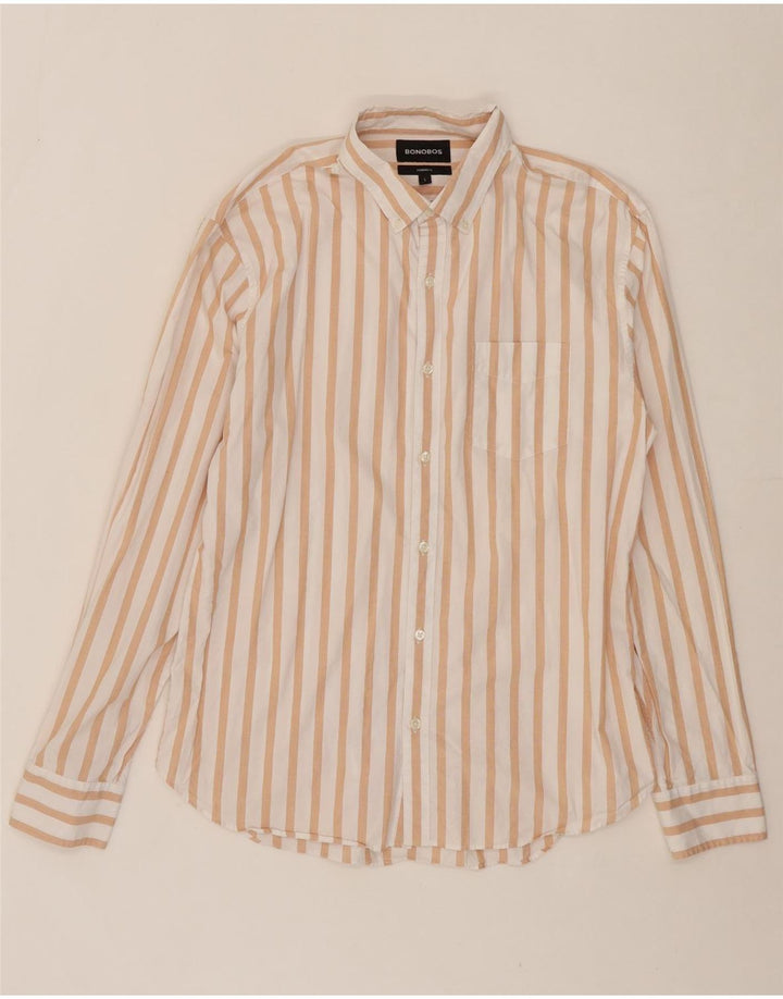 BONOBOS Mens Standard Fit Shirt Large Beige Striped Vintage BONOBOS and Second-Hand BONOBOS from Messina Hembry 