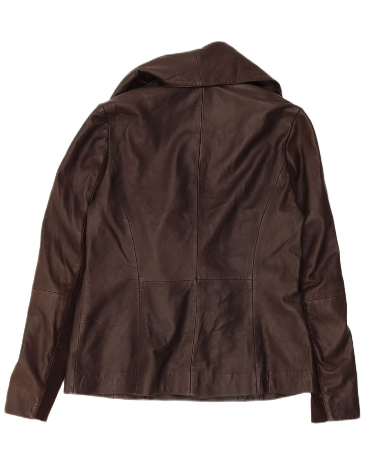 TED BAKER Womens Leather Jacket Size 4 Large Brown Leather