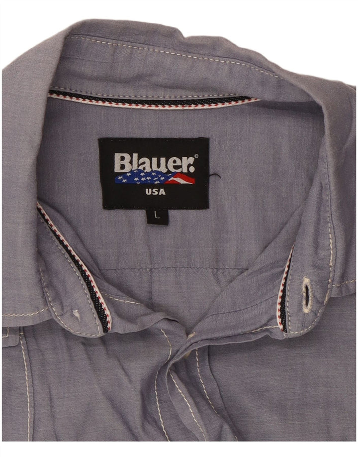 BLAUER Muška vojna košulja kratkih rukava velika, plava pamučna