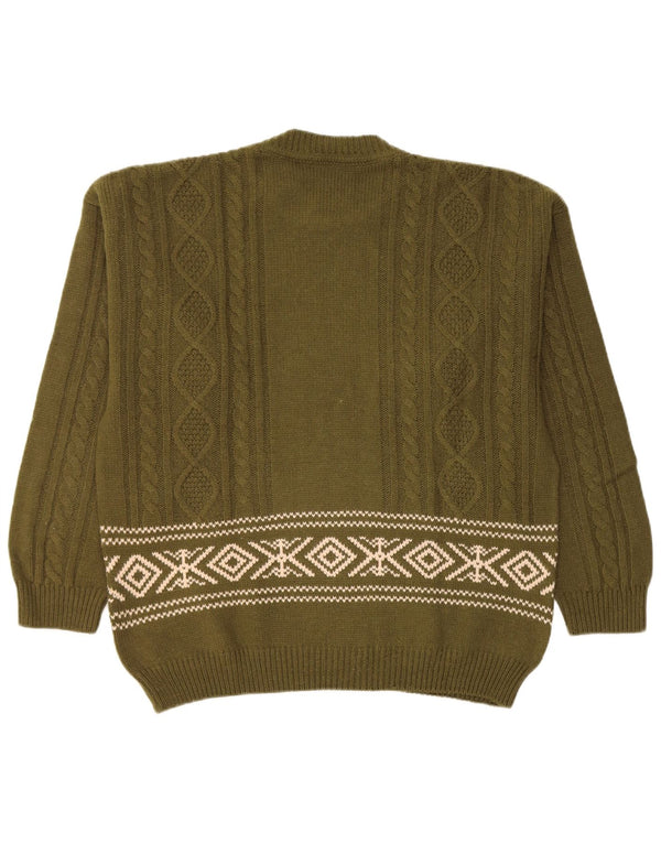 Lemon muški džemper s okruglim izrezom XL kaki Fair Isle vuna
