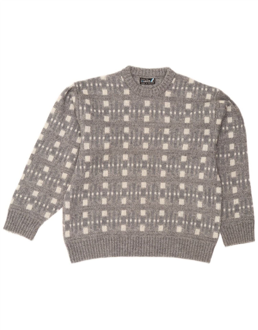 Rasica, muški pulover s okruglim izrezom, veliki sivi geometrijski