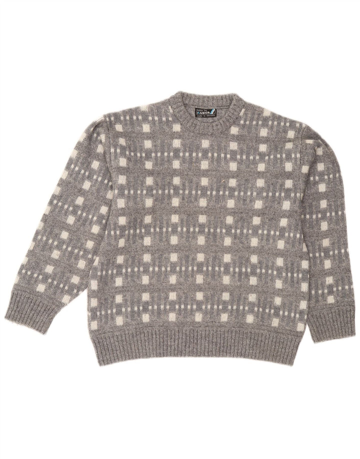 Rasica, muški pulover s okruglim izrezom, veliki sivi geometrijski