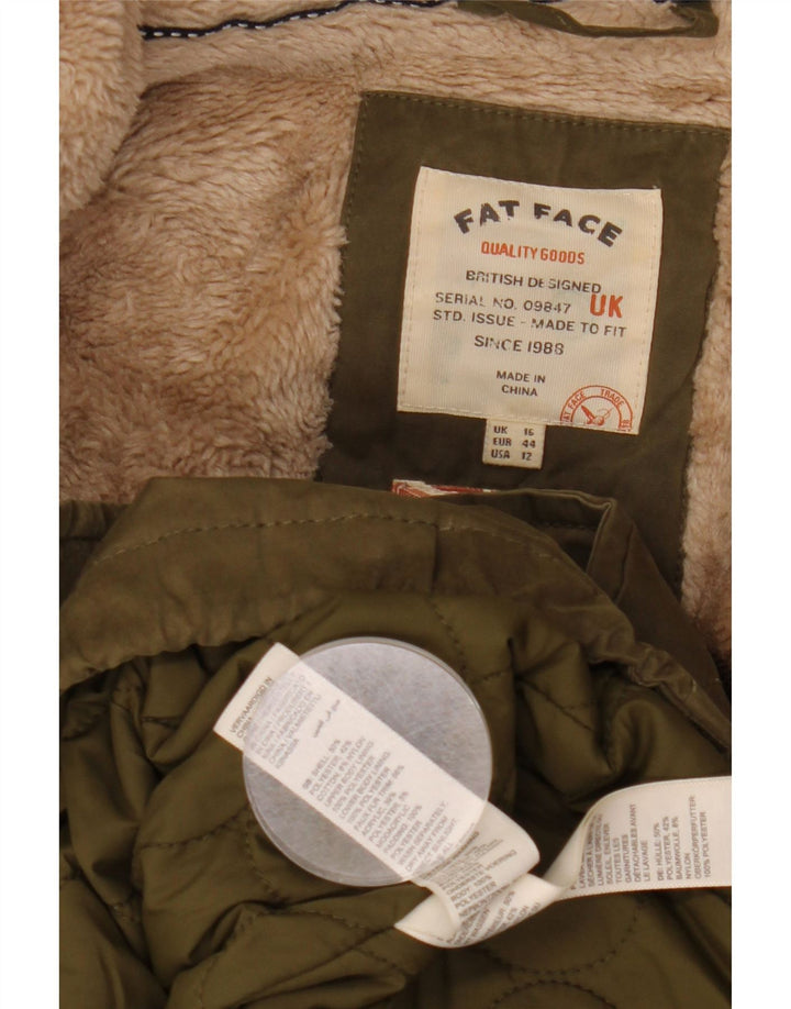 FAT FACE Ženska parka jakna s kapuljačom UK 16 Veliki kaki poliester