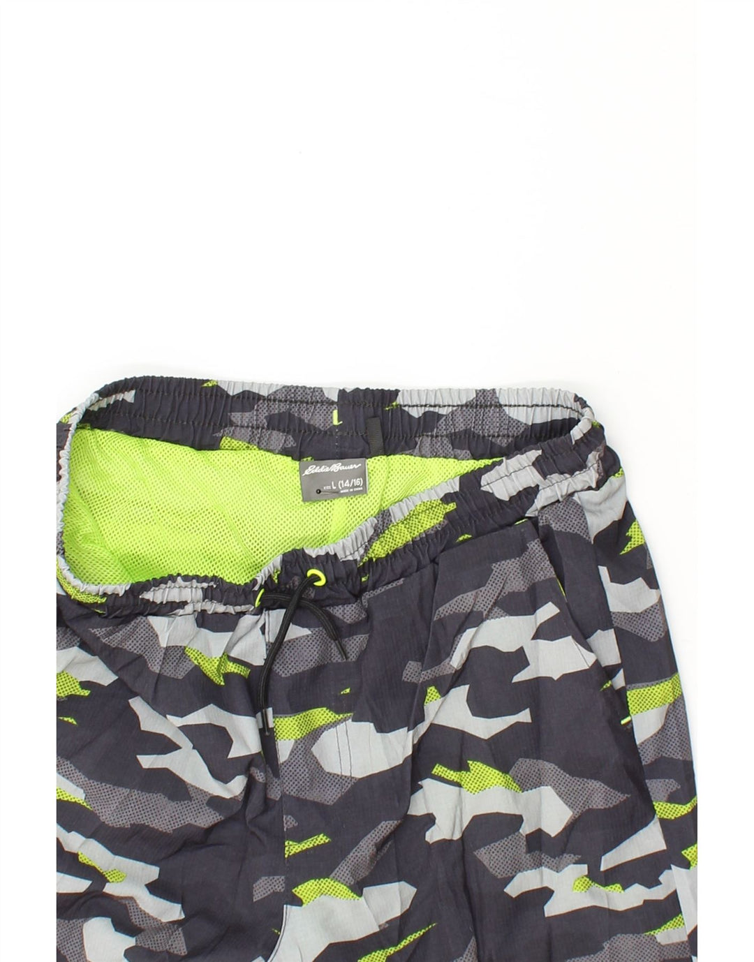 EDDIE BAUER Boys Sport Shorts 14-15 Years Large  Grey Camouflage Polyester Vintage Eddie Bauer and Second-Hand Eddie Bauer from Messina Hembry 