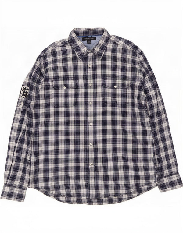Tommy Hilfiger Mens Flannel Shirt Large Navy Blue Check Cotton