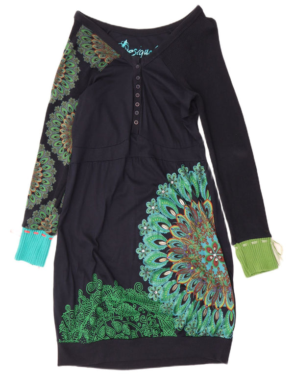 Desigual ženska haljina s mjehurićima dugih rukava UK 14 velika tamnoplava paisley boja