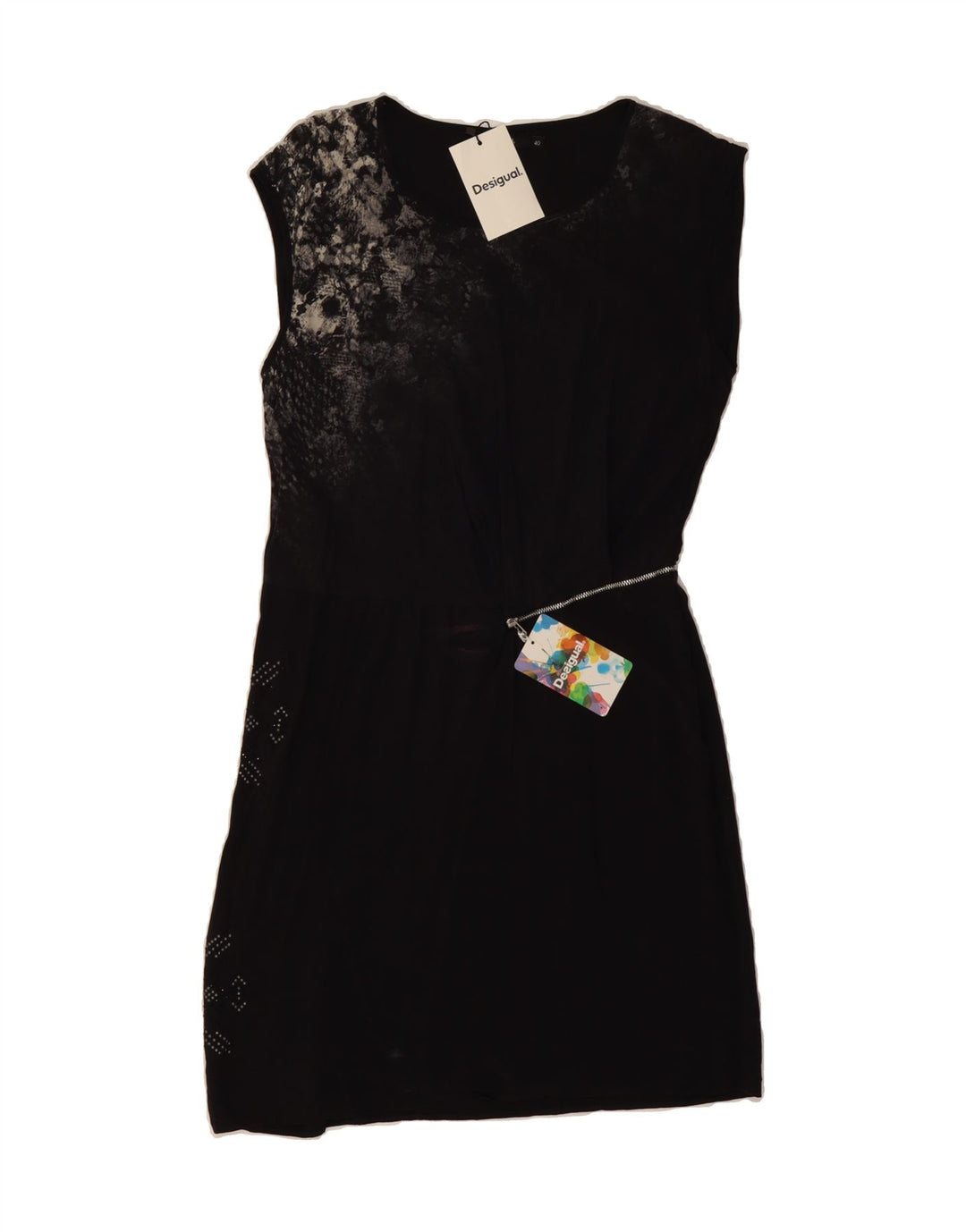 DESIGUAL Womens Graphic Sleeveless Sheath Dress EU 40 Medium Black Vintage Desigual and Second-Hand Desigual from Messina Hembry 