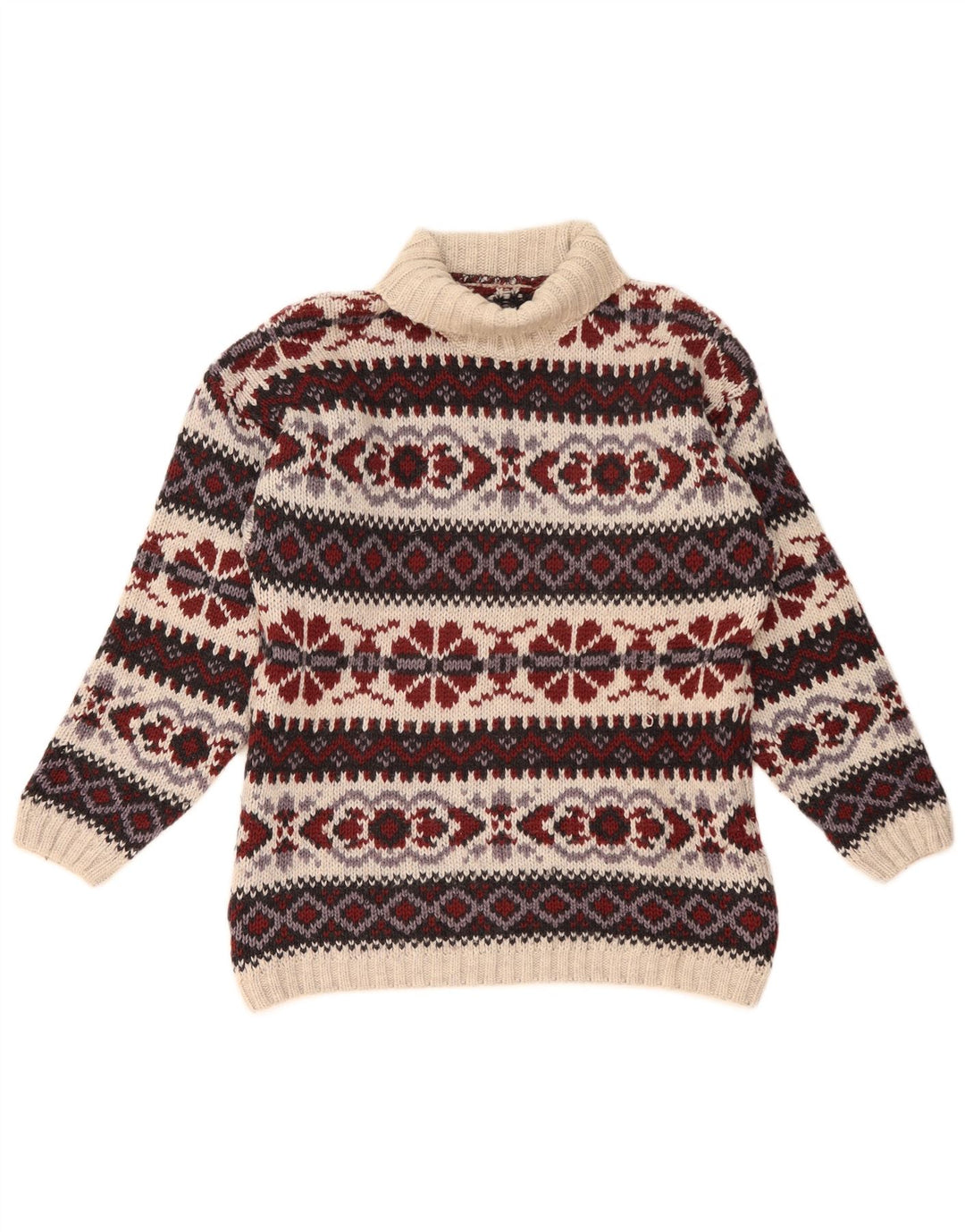 Vintage muški džemper s rol izrezom srednje raznobojne Fair Isle vune