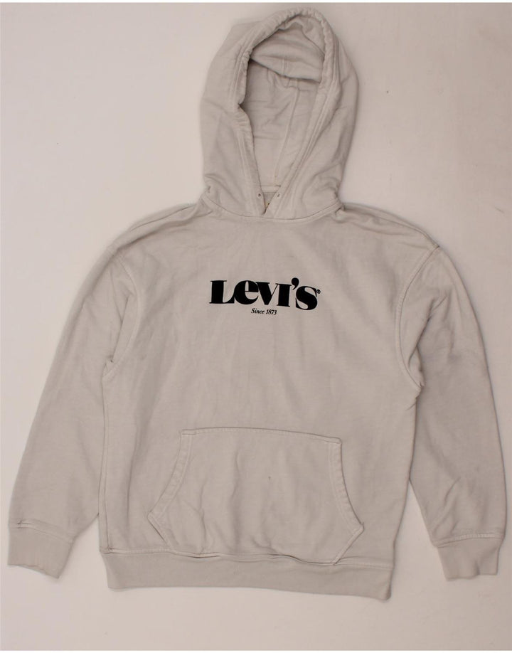 LEVI'S Mens Graphic Hoodie Jumper Small White Cotton Vintage Levi's and Second-Hand Levi's from Messina Hembry 