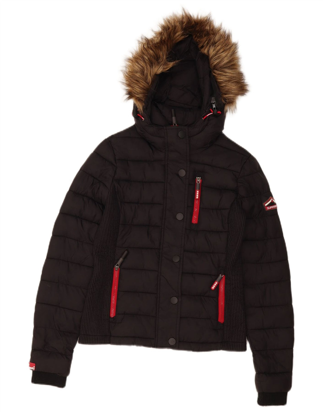 Superdry ženska podstavljena jakna s kapuljačom UK 10 Mali crni poliester