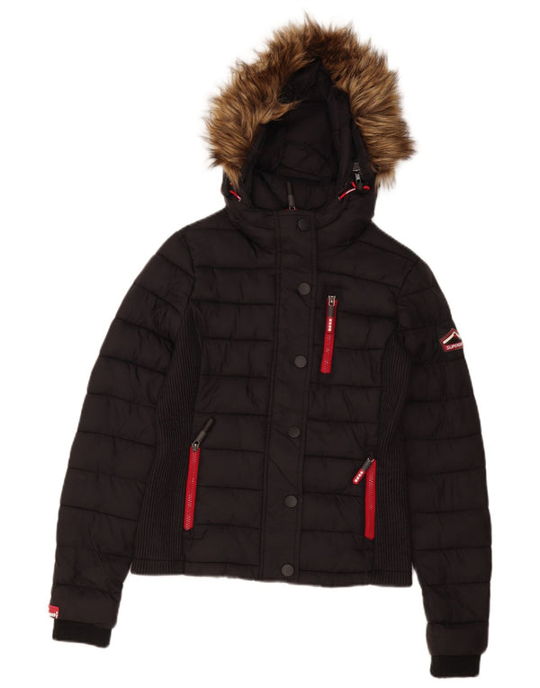 Superdry ženska podstavljena jakna s kapuljačom UK 10 Mali crni poliester
