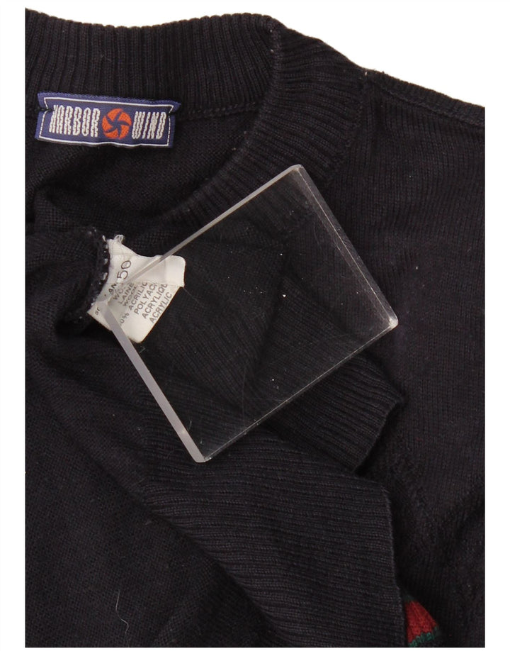 VINTAGE muški džemper s kornjačičastim ovratnikom IT 50 veliki tamnoplavi geometrijski