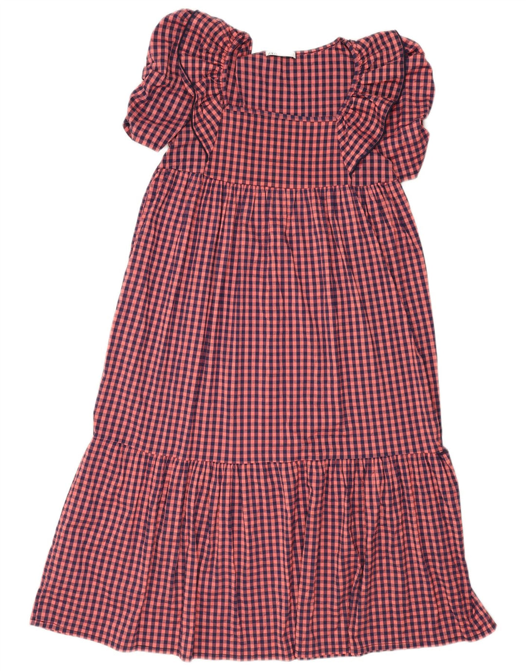 Zara ženska haljina Empire s volanima UK 10 Mala ružičasta gingham poliester