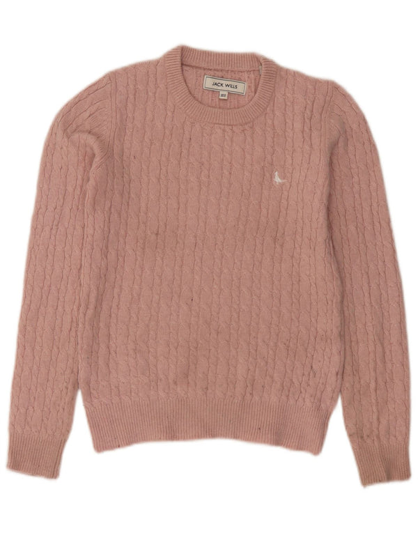 Jack Wills Ženski džemper s okruglim izrezom UK 8 Mala ružičasta merino vuna