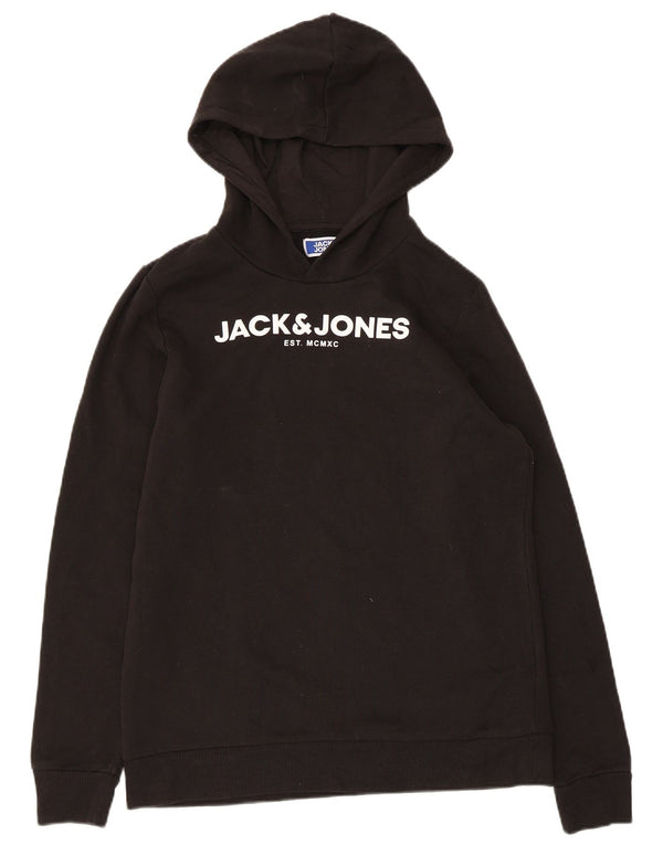 Džemper s kapuljačom Jack & Jones Boys, 15-16 godina, crni pamuk