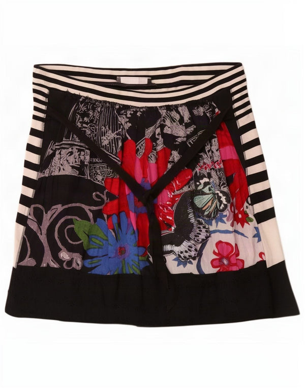Desigual ženska suknja A-kroja visokog struka XL W34, crni cvjetni pamuk