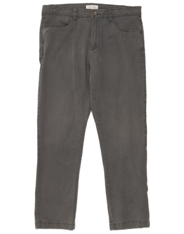 CALVIN KLEIN Muške ravne ležerne hlače W34 L30 Sivi pamuk