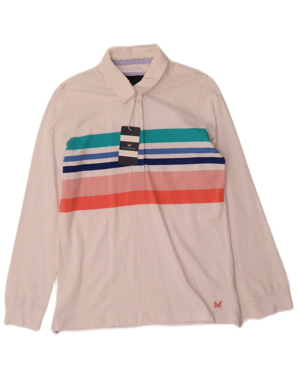 Crew Clothing Ženska ragbi polo majica dugih rukava UK 10 Mala bijela na pruge