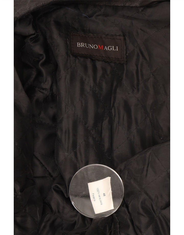 BRUNO MAGLI Womens Leather Bomber Jacket IT 46 Large Black Leather