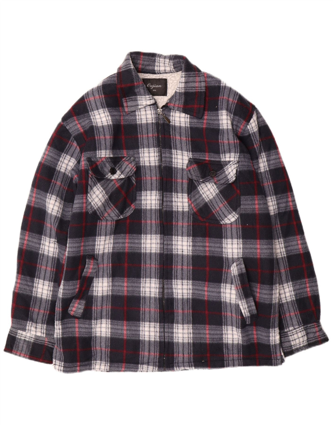 Vintage muška pomoćna jakna UK 44 2XL tamnoplavi karirani pamuk