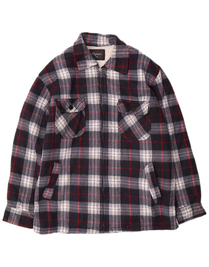 Vintage muška pomoćna jakna UK 44 2XL tamnoplavi karirani pamuk