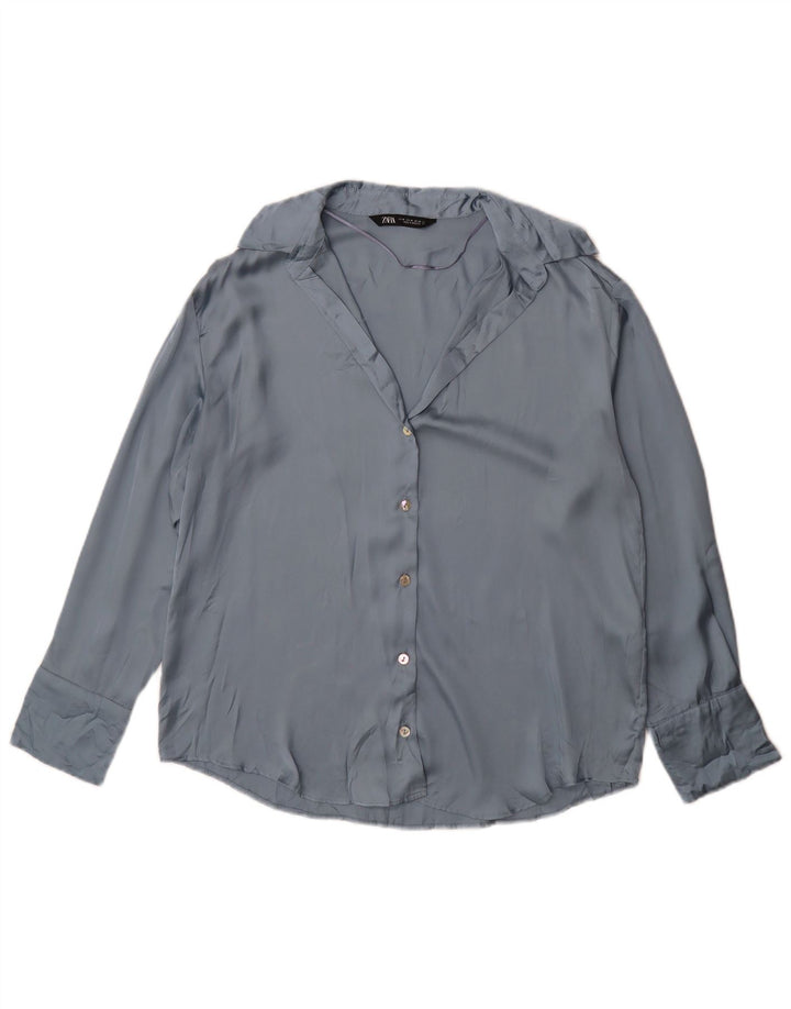 Zara ženska košulja bluza UK 14 srednje plavi poliester