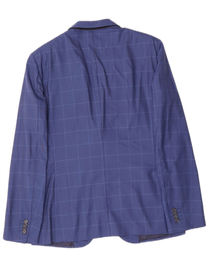 VINTAGE Muška jakna sa 2 gumba IT 48 Srednje plava karirana djevičanska vuna