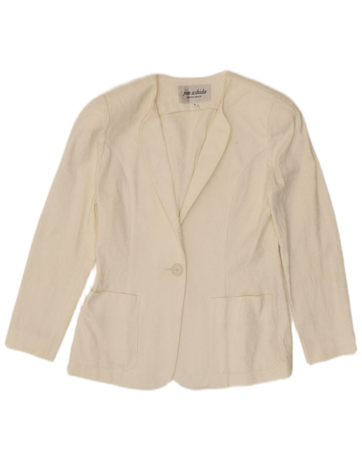 Jun Ashida Ženska jakna s jednim gumbom UK 10 Small Off White Geometric