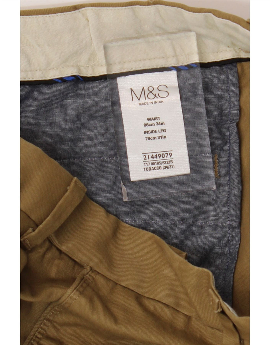 MARKS & SPENCER Muške ravne chino hlače W34 L28 bež pamuk