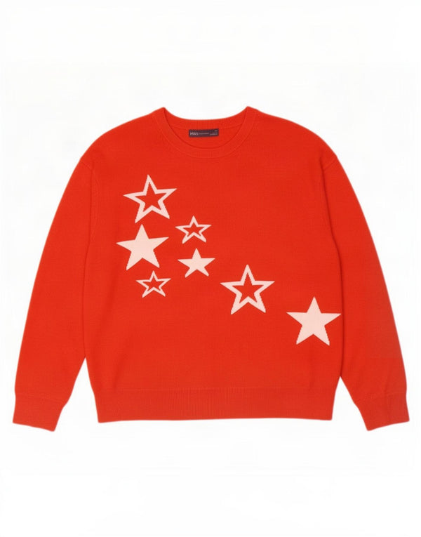 Marks & Spencer Womens Graphic Boat Neck Jumper Sweater UK 18 XL Red