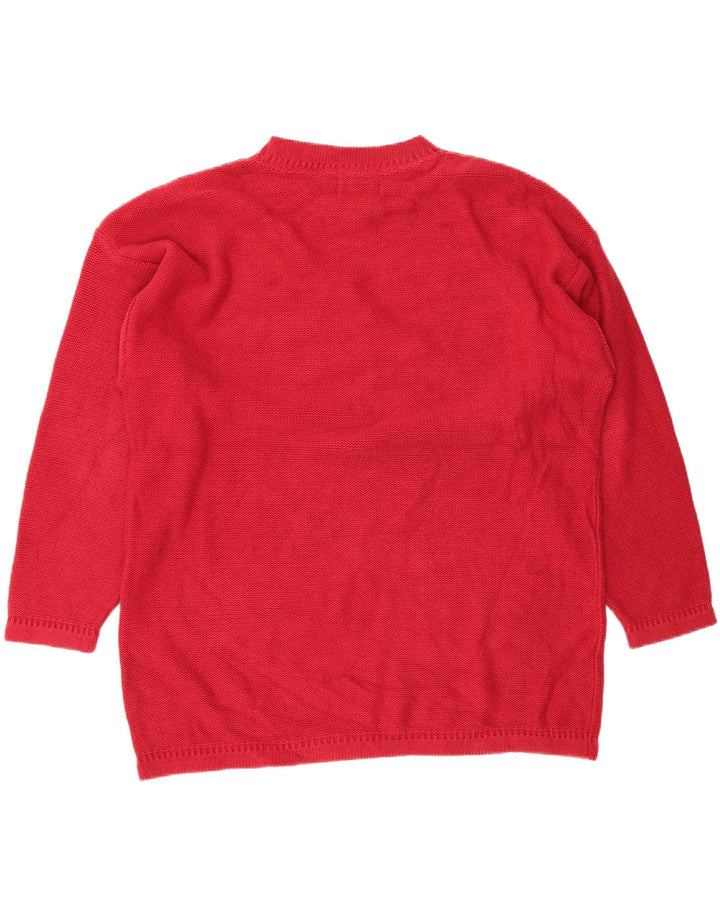 EDDIE BAUER Womens Longline Crew Neck Jumper Sweater UK 14 Medium Red Vintage Eddie Bauer and Second-Hand Eddie Bauer from Messina Hembry 