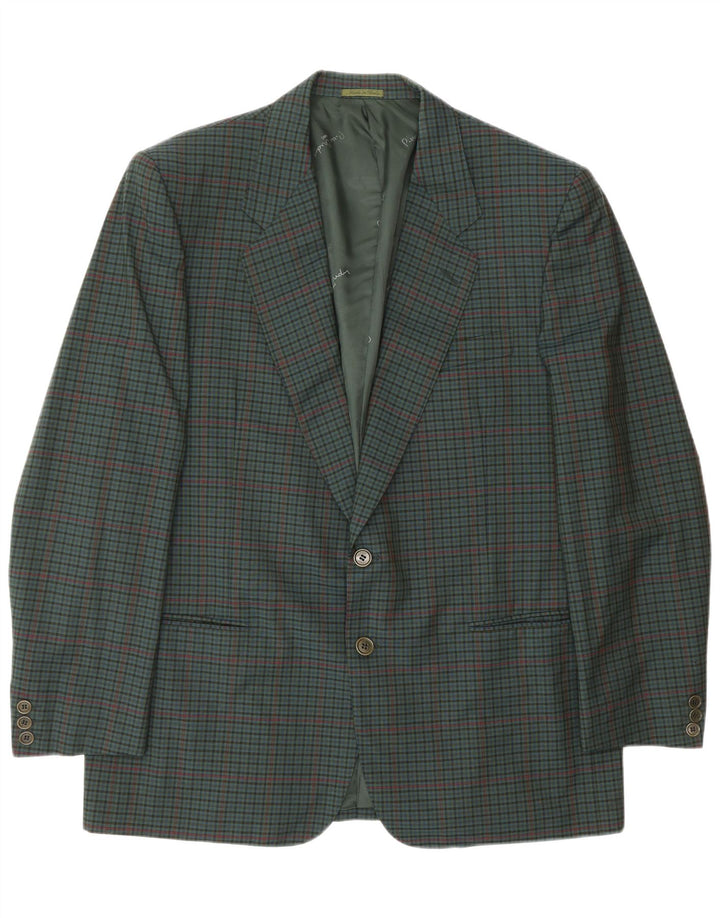 PIERRE CARDIN Mens 2 Button Blazer Jacket IT 54 2XL Green Check Wool