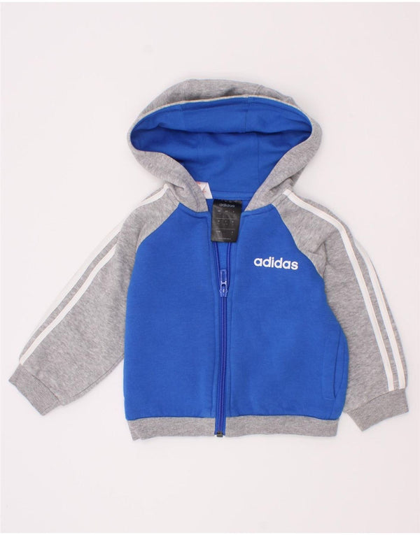Adidas pulover s kapuljačom s patentnim zatvaračem za dječake 6-9 mjeseci plavi pamuk
