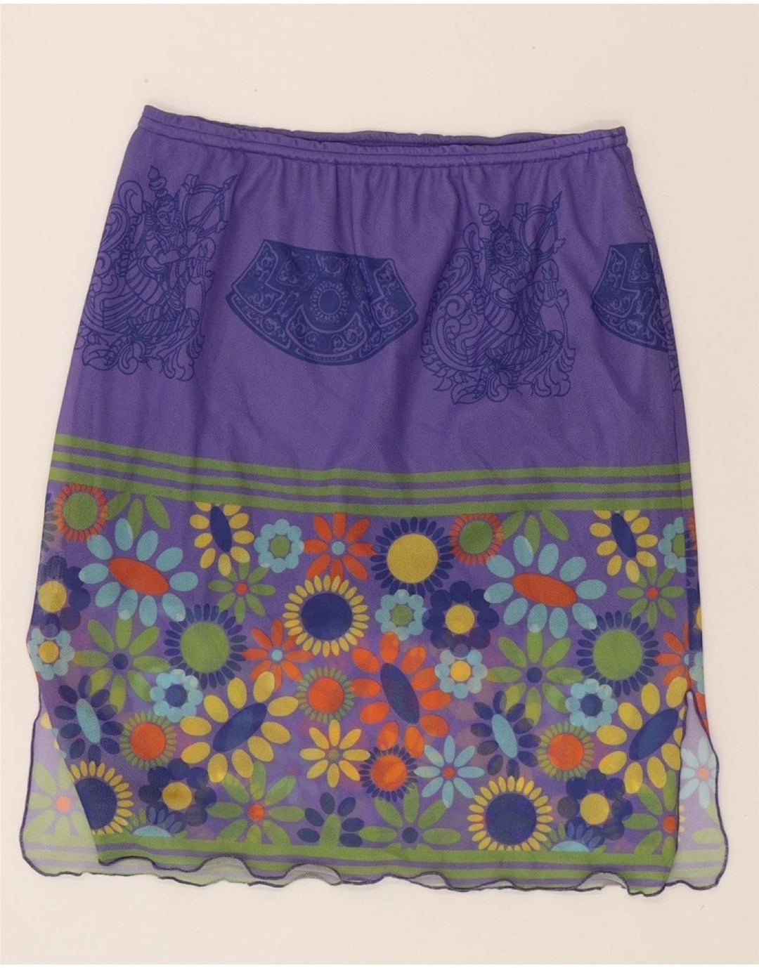 VINTAGE Womens Straight Skirt W30 Medium Purple Floral Polyester Vintage Vintage and Second-Hand Vintage from Messina Hembry 