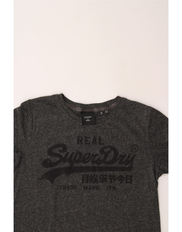 SUPERDRY Womens Graphic T-Shirt Top UK 10 Small  Grey Flecked Polyester Vintage Superdry and Second-Hand Superdry from Messina Hembry 