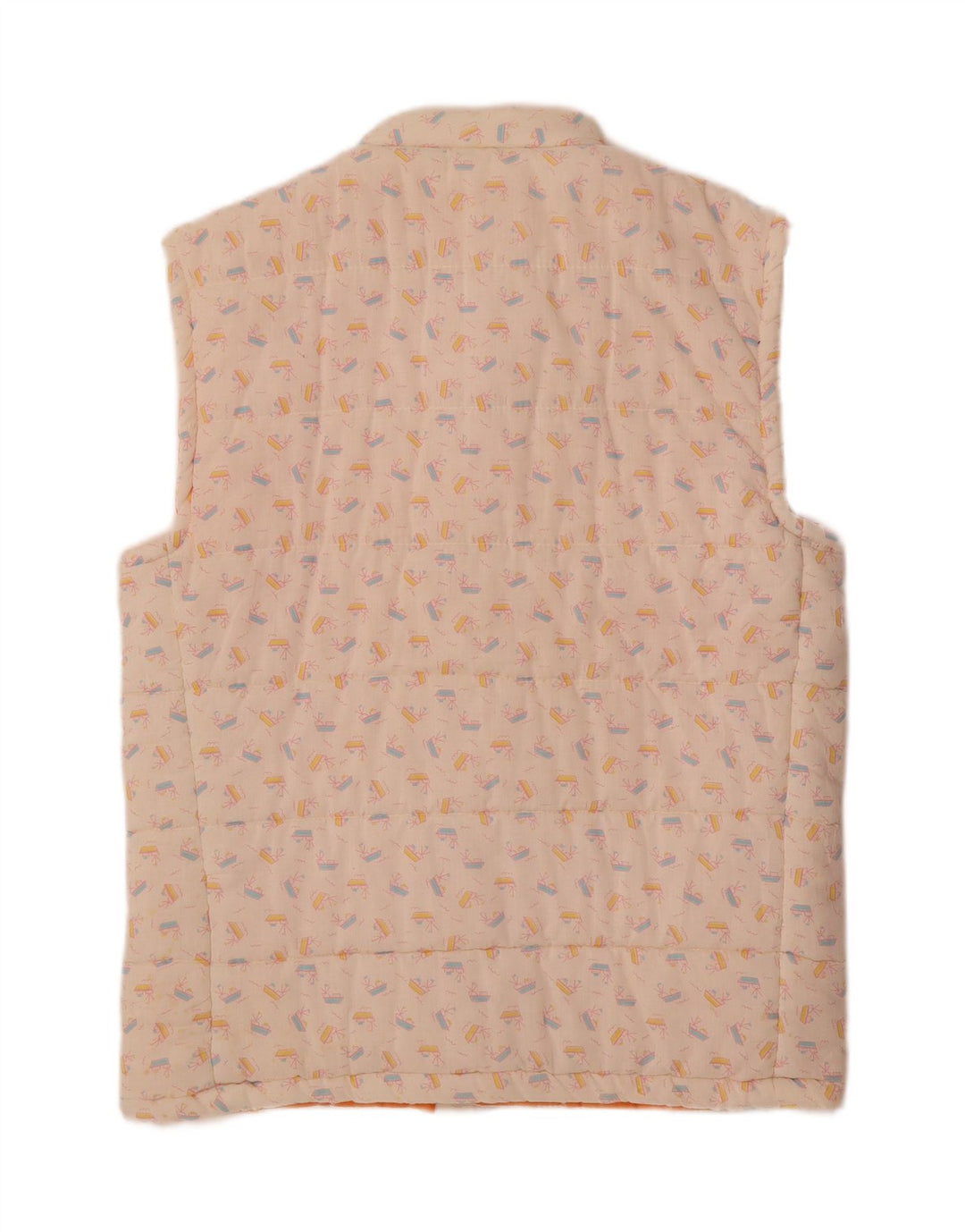 VINTAGE Womens Abstract Pattern Padded Gilet UK 16 Large White Cotton