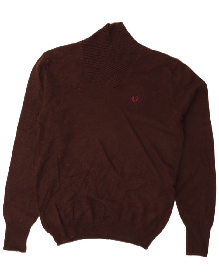 Fred Perry muški džemper sa šal ovratnikom veliki smeđi od janjeće vune