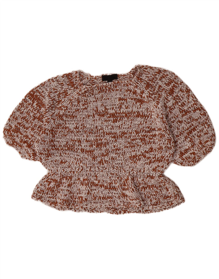 Zara ženska velika heklana bluza Top UK 10 Small Brown Cotton
