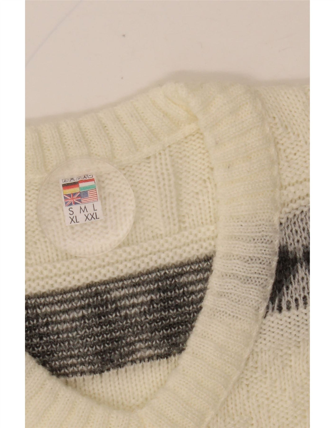 VINTAGE muški džemper s V-izrezom, veliki svijetlo bijeli džemperi