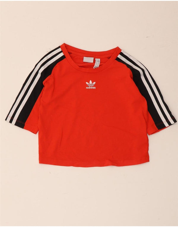 Adidas Womens Crop Graphic T-Shirt Top UK 6 XS Red Colourblock Cotton