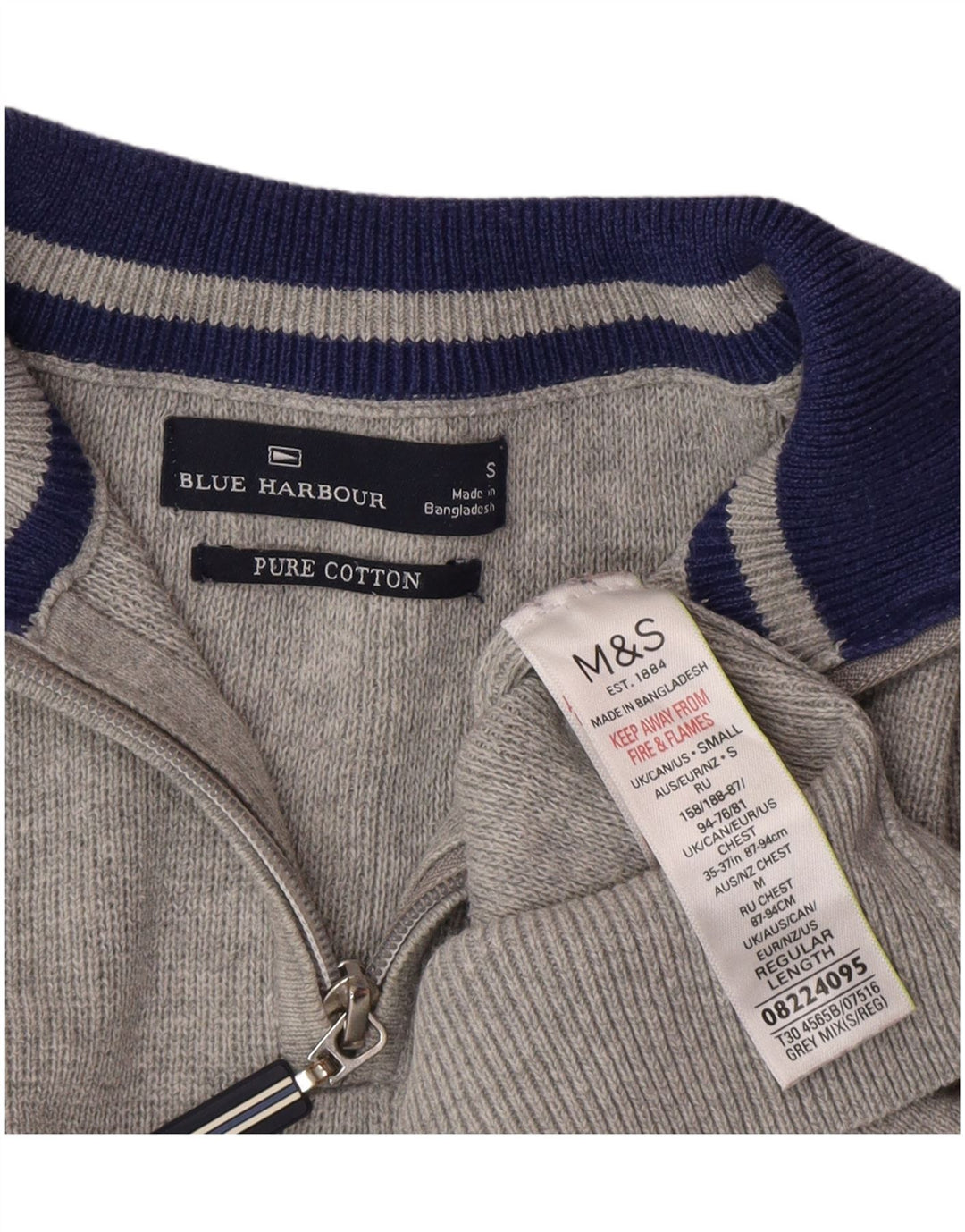 Marks & Spencer muški mali sivi džemper s izrezom i zipom Blue Harbor