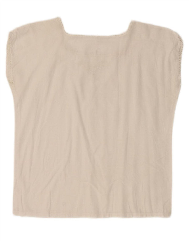 VINTAGE Womens Sleeveless Blouse Top UK 10 Small White