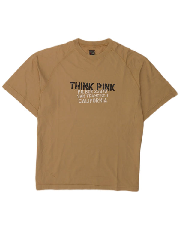 Think Pink ženska velika majica kratkih rukava s grafičkim motivima UK 16 Large Beige Cotton
