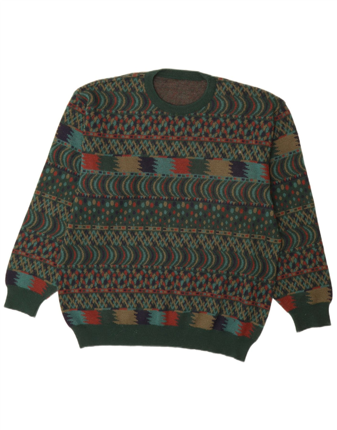 VINTAGE muški džemper s okruglim izrezom IT 54 XL Green Fair Isle vuna