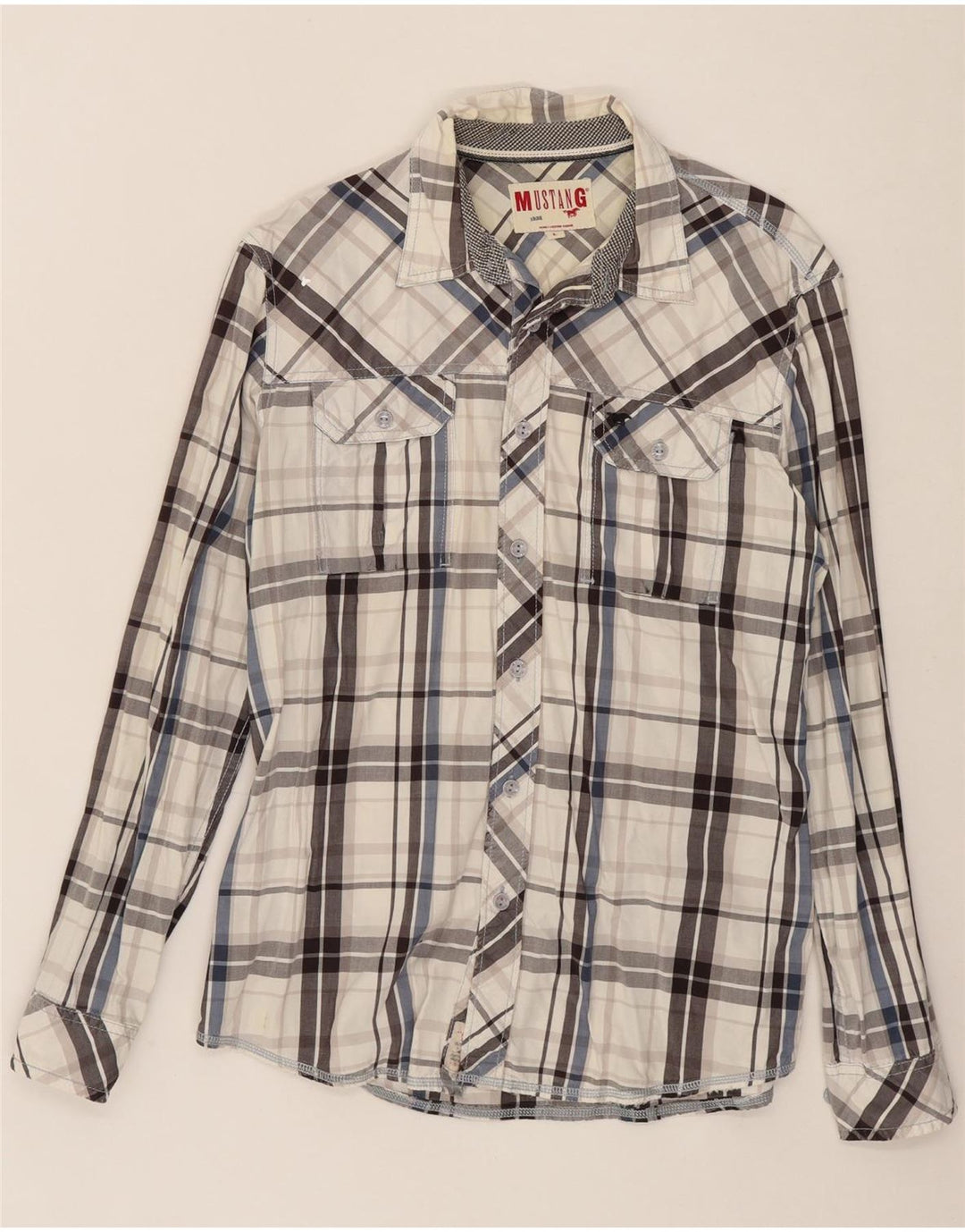 MUSTANG Mens Shirt Large White Check Cotton Vintage Mustang and Second-Hand Mustang from Messina Hembry 