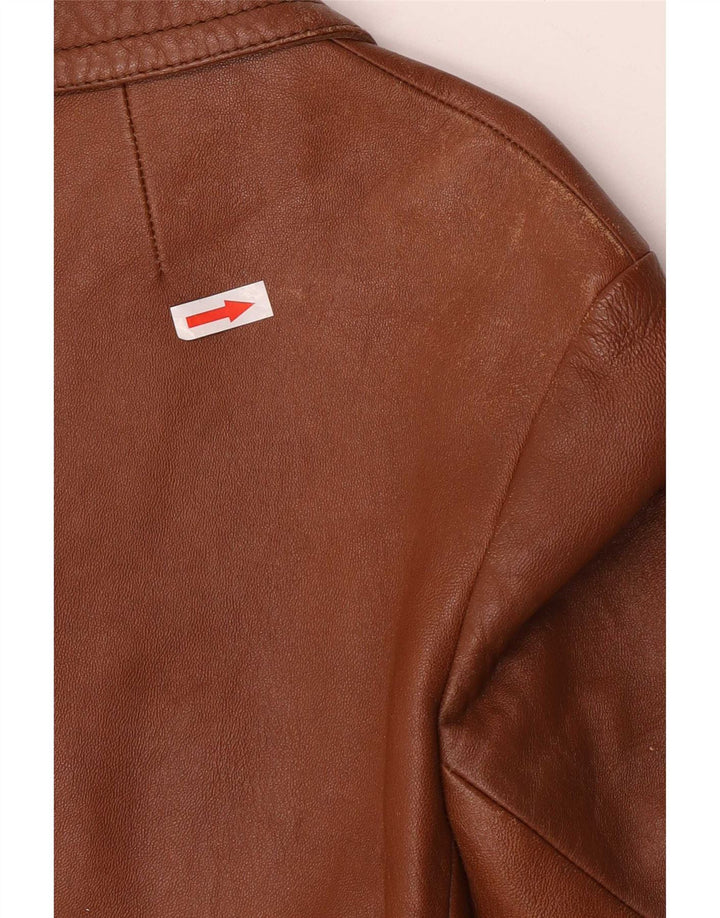 Vintage ženska kožna jakna s 3 gumba UK 8 Mala smeđa