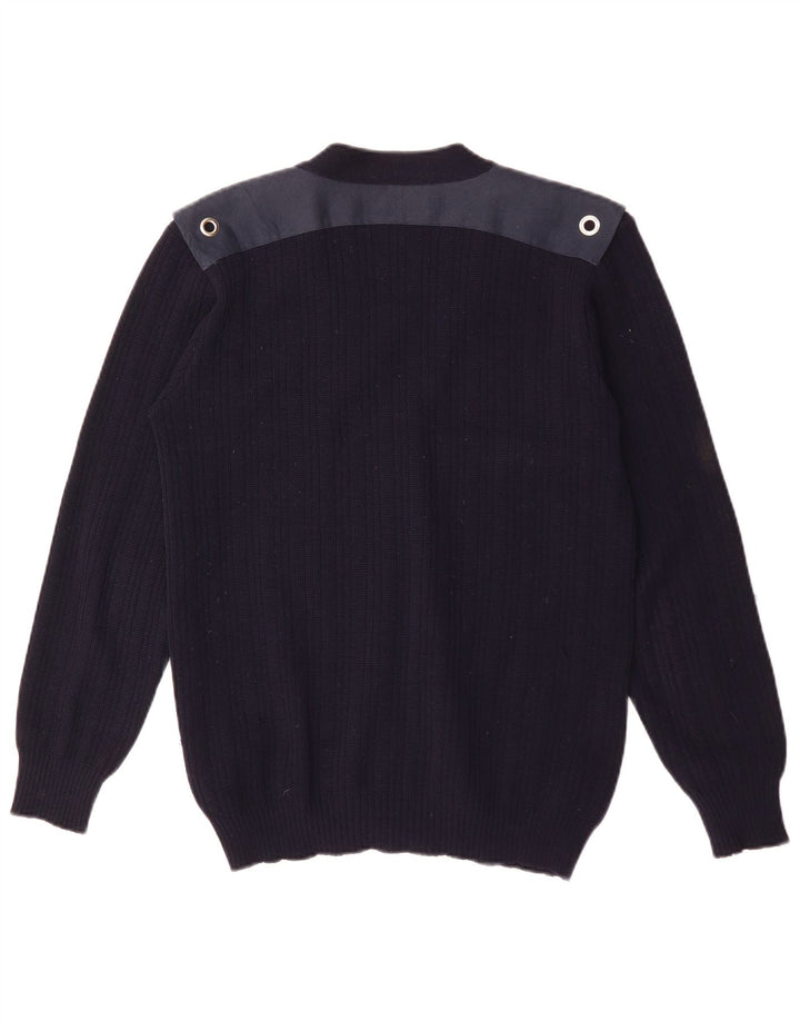 Vintage muški kardigan džemper srednje tamnoplave boje od blokova vune