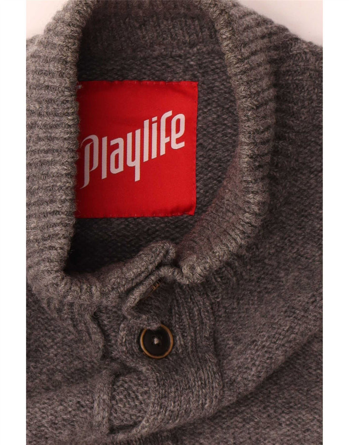 Playlife muški kardigan džemper XL sivi vuneni